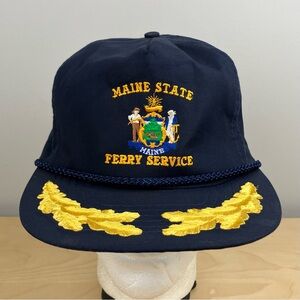 Vintage Maine State Ferry Service Zipback Trucker Captain Hat Navy Embroidered